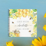 Guest book birthday bees honey yellow florals<br><div class="desc">Cute bumble bees,  yellow florals,  and dripping honey from a honeycomb. Personalise and add a name and date.</div>