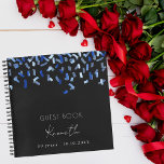 Guest book birthday black blue confetti<br><div class="desc">A classic black background,  decorated with blue confetti.  Personalise and a name and age/date.</div>