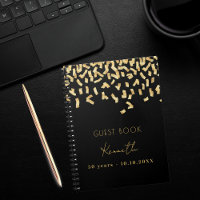 Guest book birthday black gold confetti