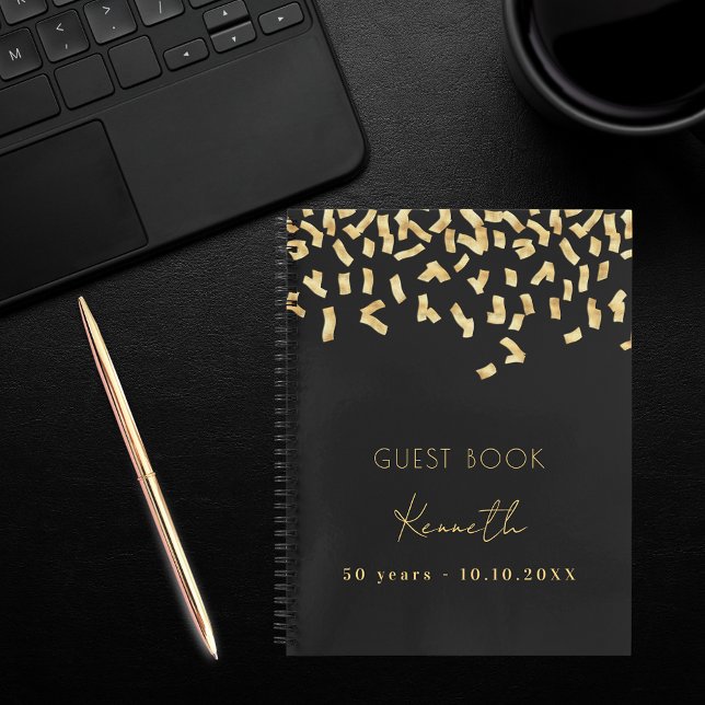 Guest book birthday black gold confetti (Creator Uploaded)