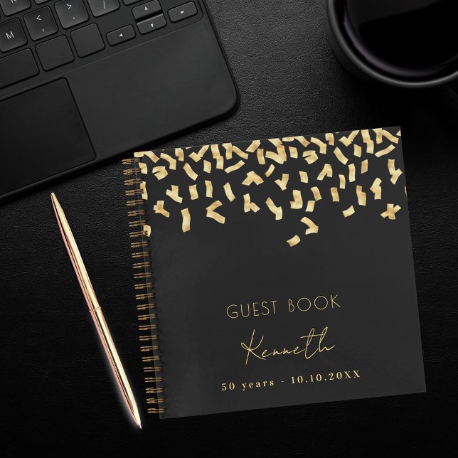 Guest book birthday black gold confetti (Creator Uploaded)