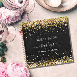 Guest book birthday black gold glitter name<br><div class="desc">A guestbook for a feminine and glamorous 21st (or any age) birthday party.  A stylish black background with faux gold glitter dust. Add your name,  age 21/text.</div>
