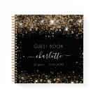 Guest book birthday black gold glitter name script