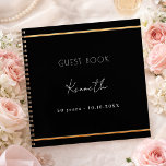 Guest book birthday black gold minimalist<br><div class="desc">A classic black background,  a faux gold frame.  Personalise and a name and age/date.</div>