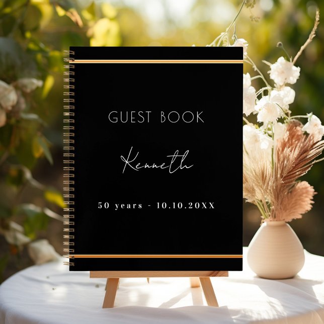 Guest book birthday black gold minimalist (Creator Uploaded)