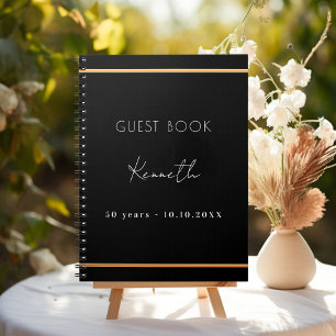 Guest book birthday black gold minimalist budget