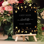 Guest book birthday black gold stars name<br><div class="desc">A guestbook for a feminine and glamourous 21st (or any age) birthday party.  A stylish black background with faux gold stars.  Add your name,  age 21/text.</div>