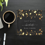 Guest book birthday black gold stars name<br><div class="desc">A guestbook for a feminine and glamourous 21st (or any age) birthday party.  A stylish black background with faux gold stars.  Add your name,  age 21/text.</div>
