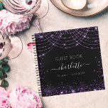 Guest book birthday black purple glitter monogram<br><div class="desc">A guestbook for a feminine and glamorous 21st (or any age) birthday party.  A stylish black background with purple faux glitter dust and light strings. Add your name,  age 21/text.</div>