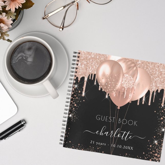 Guest book birthday black rose gold balloons (Creator Uploaded)