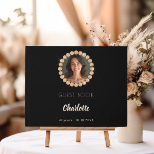 Guest book birthday black rose gold photo diamonds