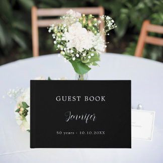 Guest book birthday black silver foil