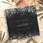 Guest book birthday black silver glitter monogram<br><div class="desc">A guestbook for a feminine and glamorous 21st (or any age) birthday party.  A stylish black background with faux silver glitter dust. Add your name,  age 21/text</div>