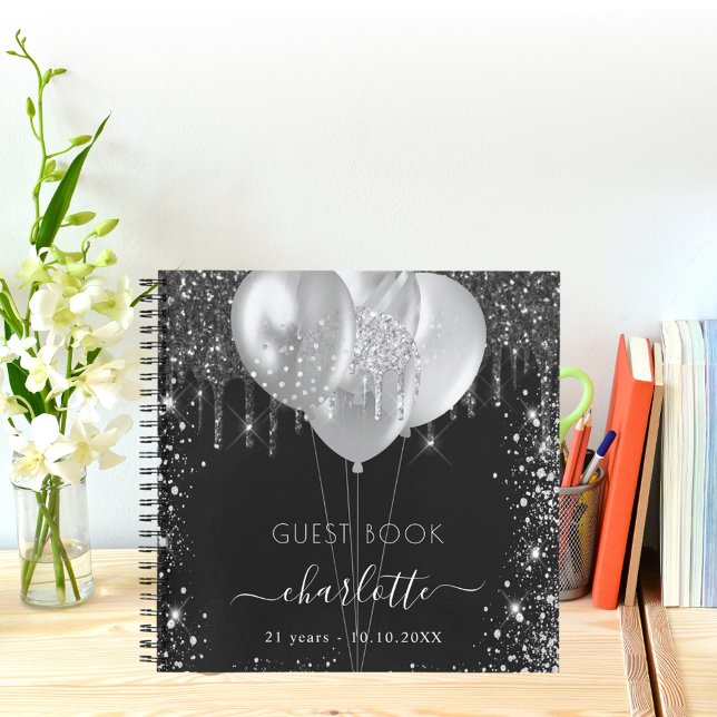 Guest book birthday black silver glitter name (Creator Uploaded)