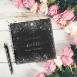 Guest book birthday black silver glitter name<br><div class="desc">A guestbook for a feminine and glamorous 21st (or any age) birthday party.  A stylish black background with faux silver glitter,  sparkles. Add your name,  age 21/text</div>