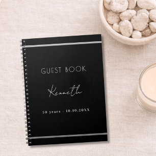 Guest book birthday black silver minimalist