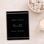 Guest book birthday black silver minimalist<br><div class="desc">A classic black background,  a faux silver looking frame.  Personalise and a name and age/date.  White text.</div>