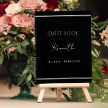 Guest book birthday black silver minimalist<br><div class="desc">A classic black background,  a faux silver looking frame.  Personalise and a name and age/date.  White text.</div>