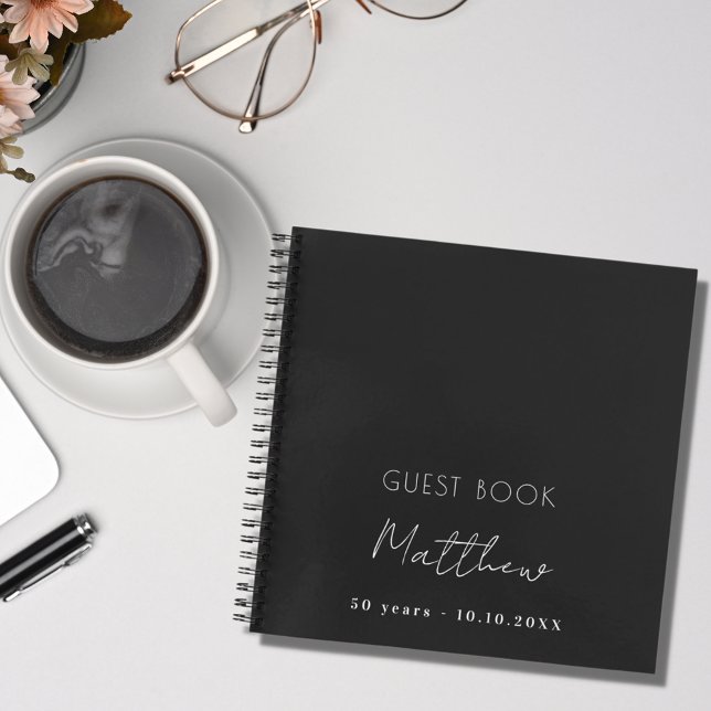 Guest book birthday black white name simple (Creator Uploaded)
