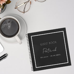Guest book birthday black white name simple