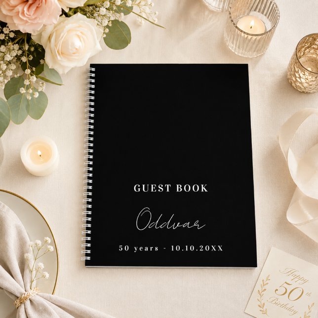 Guest book birthday black white name simple guy (Creator Uploaded)