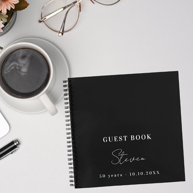 Guest book birthday black white name simple guy (Creator Uploaded)