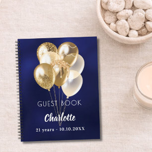 Guest book birthday blue gold balloons