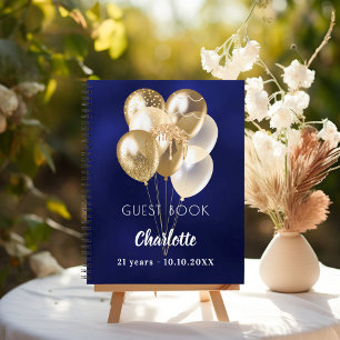 Guest book birthday blue gold balloons