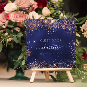 Guest book birthday blue rose gold name