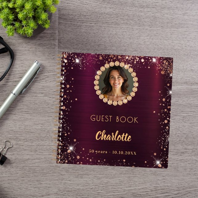 Guest book birthday burgundy photo diamonds (Creator Uploaded)