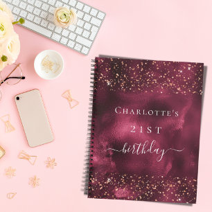 Guest book birthday burgundy rose gold