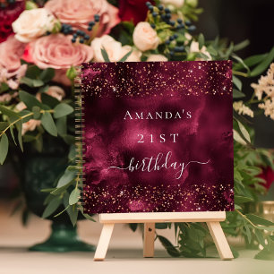 Guest book birthday burgundy rose gold glitter