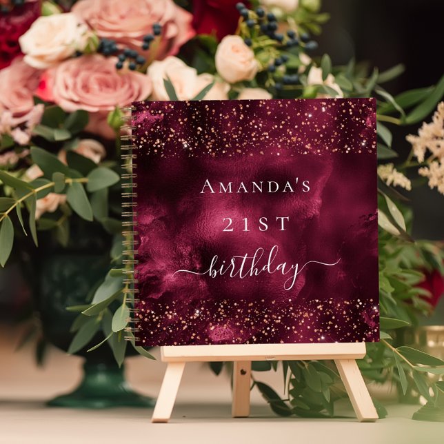 Guest book birthday burgundy rose gold glitter (Creator Uploaded)