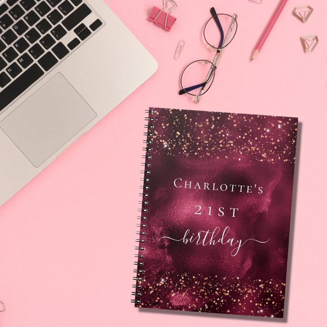 Guest book birthday burgundy rose gold glitter (Creator Uploaded)