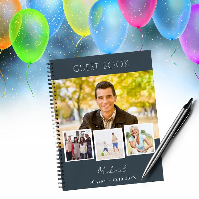 Guest book birthday characoal grey photo collage (Creator Uploaded)