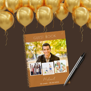 Guest book birthday copper brown photo collage