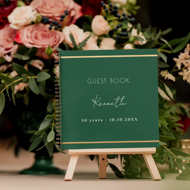 Guest book birthday emerald green gold minimalist (Creator Uploaded)