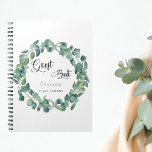 Guest book birthday eucalyptus greenery script<br><div class="desc">A white background colour.  Add a name and a date. Decorated with a watercolored eucalyptus greenery wreath. The text: Guest Book is written with a modern hand lettered style script.</div>