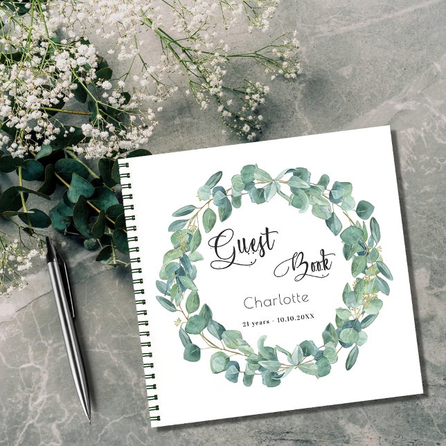 Guest book birthday eucalyptus greenery script (Creator Uploaded)