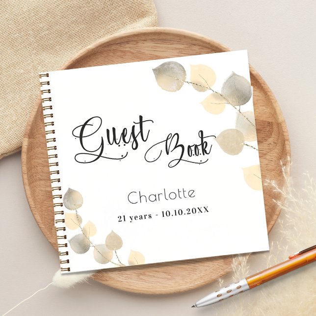 Guest book birthday golden eucalyptus script (Creator Uploaded)