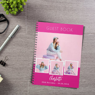 Guest book birthday hot pink photo collage girl