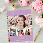 Guest book birthday lilac lavender photo collage<br><div class="desc">Capture memories in style with this personalised birthday guestbook, designed for you to create a unique photo collage using four of your favourite photos. A soft lilac, lavender coloured background paired with white text offers a modern and elegant look, perfect for any celebration. Personalise the cover by adding the birthday...</div>