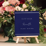 Guest book birthday navy blue minimalist<br><div class="desc">A classic navy blue background,  a faux silver looking frame.  Personalise and a name and age/date. White text.</div>