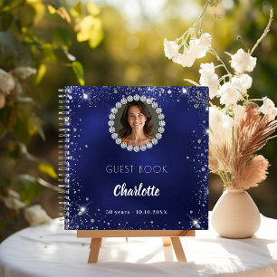 Guest book birthday navy blue photo diamonds