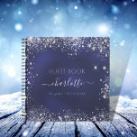 Guest book birthday navy blue silver glitter<br><div class="desc">A stylish navy blue background with faux silver glitter,  sparkles. The blue colour is uneven. Add your name,  age 21,  date</div>