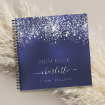 Guest book birthday navy blue silver glitter<br><div class="desc">A guestbook for a feminine and glamorous 21st (or any age) birthday party.  A stylish navy blue background with faux silver glitter dust. The blue color is uneven. Add your name,  age 21,  date</div>