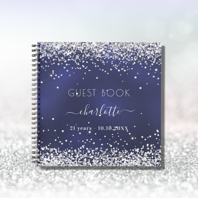 Guest book birthday navy blue silver glitter (Creator Uploaded)