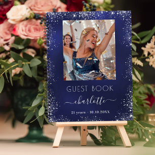 Guest book birthday navy blue silver photo