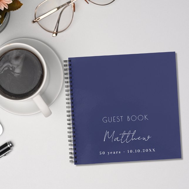 Guest book birthday navy blue white name simple (Creator Uploaded)
