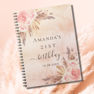 Guest book birthday pampas grass rose gold
